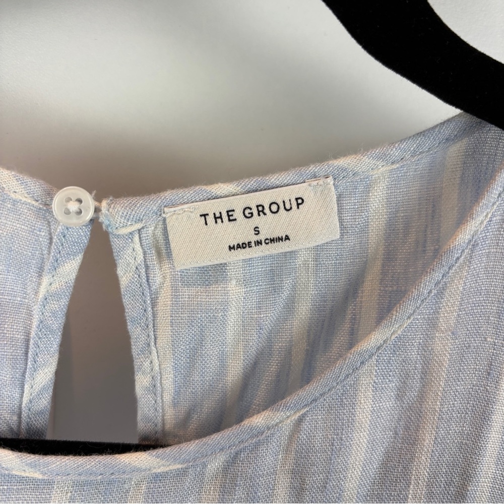 Aritzia The Group Allay Linen Maxi T-Shirt Dress Powder Blue White Stripe sz S - Picture 7 of 9